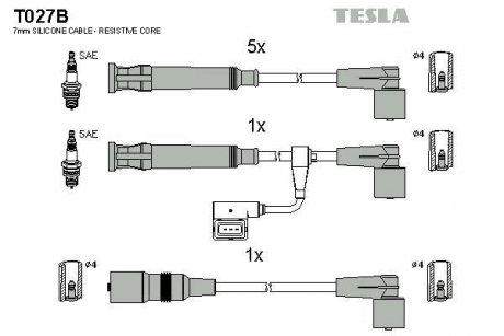 Купить Комплект кабелей зажигания BMW E12, E28, E34, E23, E32 TESLA t027B (фото1) подбор по VIN коду, цена 3743 грн.