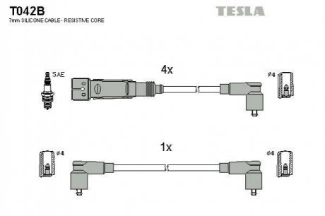 Комплект кабелей зажигания Skoda Felicia TESLA t042B