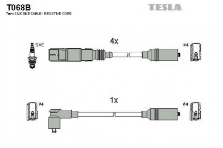 Комплект кабелей зажигания Audi A4 TESLA t068B