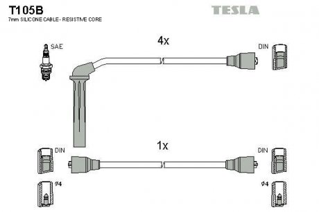 Комплект кабелей зажигания TESLA t105B