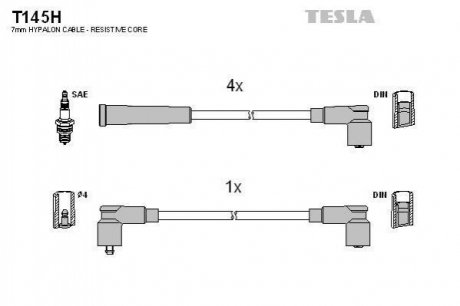 Купить Комплект кабелей зажигания Skoda Favorit TESLA t145H (фото1) подбор по VIN коду, цена 586 грн.