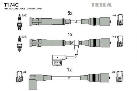 Комплект кабелей зажигания TESLA t174C