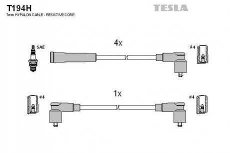 Купить Комплект кабелей зажигания Skoda Felicia TESLA t194H (фото1) подбор по VIN коду, цена 612 грн.