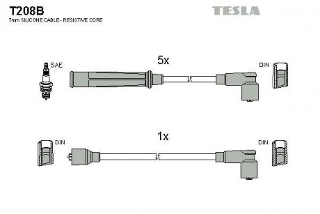 Купить Комплект кабелей зажигания Audi 100, 80 TESLA t208B (фото1) подбор по VIN коду, цена 963 грн.
