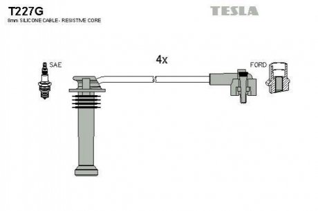 Кабель запалювання к-кт Ford 92-00 TESLA t227G