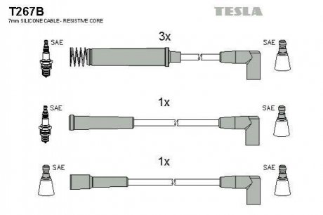 Купить Комплект кабелей зажигания Opel Kadett, Ascona TESLA t267B (фото1) подбор по VIN коду, цена 845 грн.