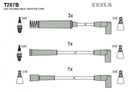 Комплект кабелей зажигания Opel Kadett, Daewoo Nexia, Opel Ascona TESLA t267B