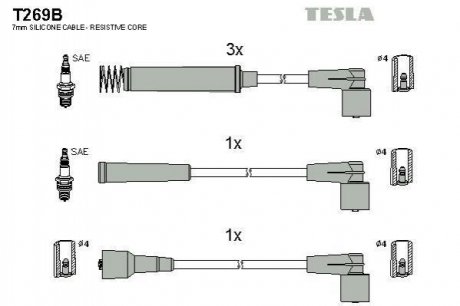 Комплект кабелей зажигания Opel Corsa, Kadett, Astra TESLA t269B