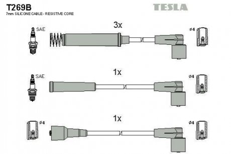 Кабель запалювання к-кт Opel Ascona 91-99 1,4 Opel Corsa, Astra TESLA t269B