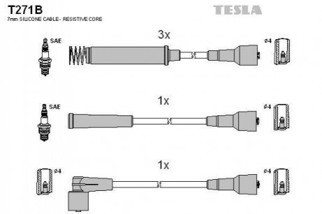 Купить Комплект кабелей зажигания Opel Kadett, Vectra TESLA t271B (фото1) подбор по VIN коду, цена 911 грн.