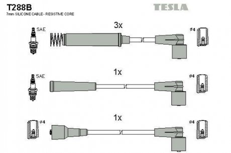 Купить Комплект кабелей зажигания Opel Corsa, Vectra, Combo TESLA t288B (фото1) подбор по VIN коду, цена 911 грн.