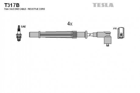 Купити Комплект кабелiв запалювання Renault Twingo, Clio TESLA t317B (фото1) підбір по VIN коду, ціна 702 грн.