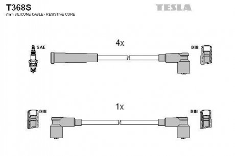 Купить Комплект кабелей зажигания Skoda Favorit TESLA t368S (фото1) подбор по VIN коду, цена 612 грн.
