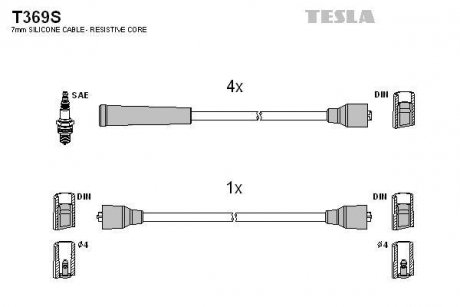 Комплект кабелей зажигания Skoda Rapid TESLA t369S