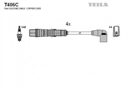 Комплект кабелей зажигания TESLA t406C