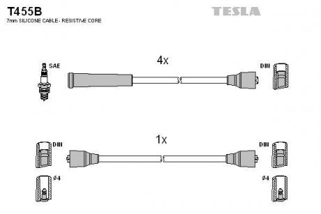 Комплект кабелів запалювання TESLA t455B