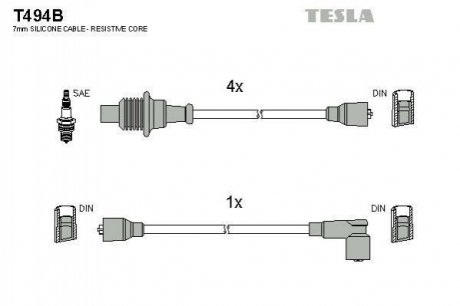 Купить Комплект кабелей зажигания Peugeot 405 TESLA t494B (фото1) подбор по VIN коду, цена 660 грн.