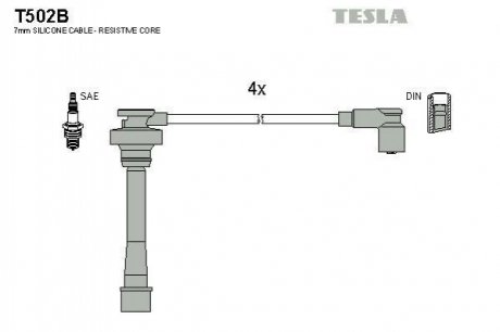 Комплект кабелей зажигания TESLA t502B