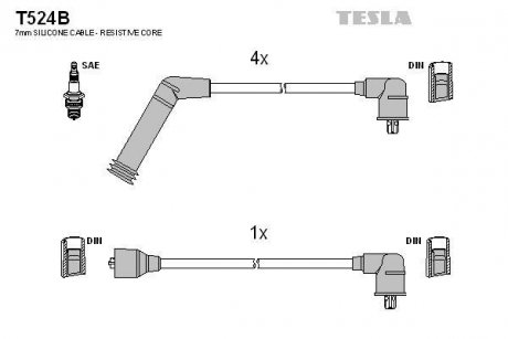 Комплект кабелей зажигания Hyundai I10, Getz, KIA Picanto TESLA t524B