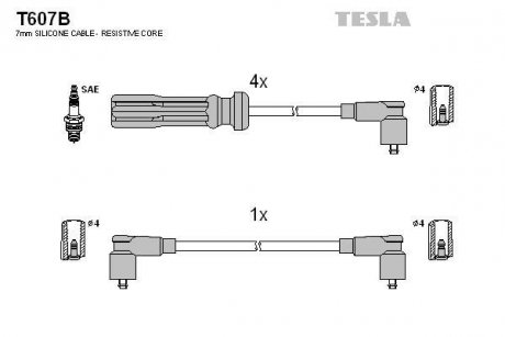Купить Комплект кабелей зажигания Volvo 740, 760, 940, 960 TESLA t607B (фото1) подбор по VIN коду, цена 912 грн.
