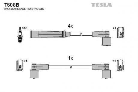 Комплект кабелей зажигания Volvo 740, 760, 940, 960 TESLA t608B