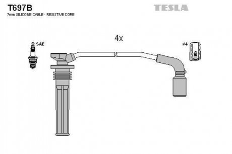 Купить Комплект кабелей зажигания Chevrolet Aveo TESLA t697B (фото1) подбор по VIN коду, цена 1239 грн.
