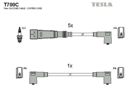 Комплект кабелей зажигания Audi 100, 80, Volkswagen Passat, Transporter TESLA t700C