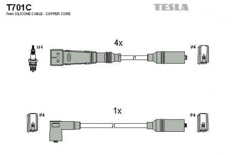 Купить Комплект кабелей зажигания Audi 80 TESLA t701C (фото1) подбор по VIN коду, цена 1851 грн.