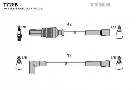 Комплект кабелей зажигания Peugeot Partner, 306, 405 TESLA t728B