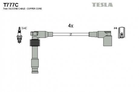 Провода свечные Лачетти 1,8 (силикон) с медной жилой TESLA t777C