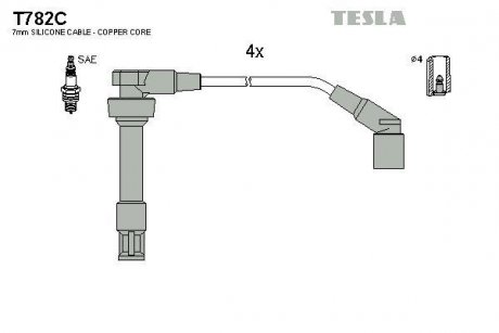 Комплект кабелей зажигания TESLA t782C