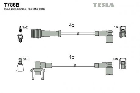 Купить Комплект кабелей зажигания Renault 21 TESLA t786B (фото1) подбор по VIN коду, цена 740 грн.