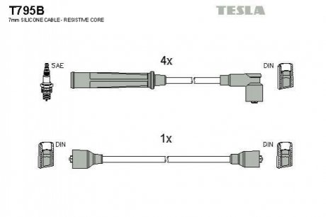 Купити Комплект кабелiв запалювання TESLA t795B (фото1) підбір по VIN коду, ціна 801 грн.
