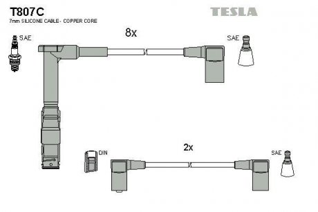 Комплект кабелей зажигания TESLA t807C