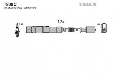 Комплект кабелей зажигания TESLA t808C