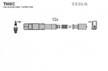 Кабель запалювання к-кт Mersedes, Chrysler 96-2,4 TESLA t808C