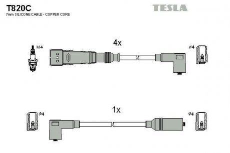 Купить Комплект кабелей зажигания Volkswagen Golf, Seat Cordoba, Ibiza TESLA t820C (фото1) подбор по VIN коду, цена 1472 грн.