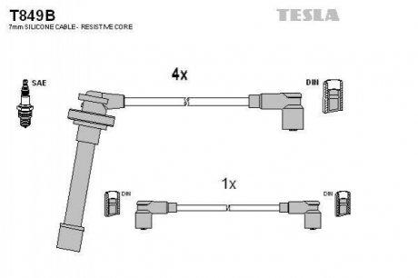 Комплект кабелей зажигания Nissan Sunny, Primera TESLA t849B