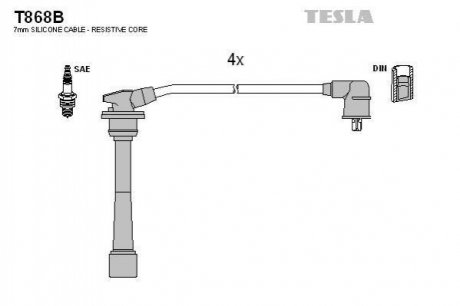 Комплект кабелей зажигания Hyundai Trajet, Elantra, Matrix, Coupe, KIA Cerato, Hyundai Tucson, KIA Sportage, Ceed, Hyundai I30, KIA Pro Ceed TESLA t868B