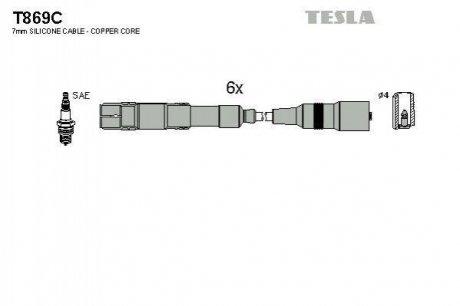 Комплект кабелей зажигания Audi 100, 80, A8, A4, A6 TESLA t869C