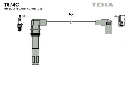 Комплект кабелей зажигания TESLA t874C