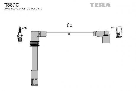 Комплект кабелей зажигания TESLA t887C