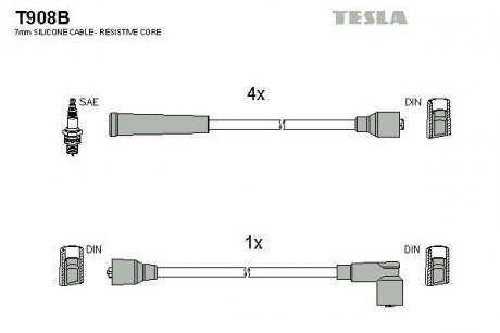 Комплект кабелей зажигания TESLA t908B