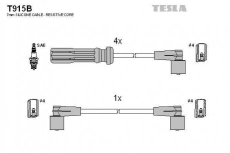 Купить Комплект кабелей зажигания Volvo 740, 940, 760, 960 TESLA t915B (фото1) подбор по VIN коду, цена 955 грн.