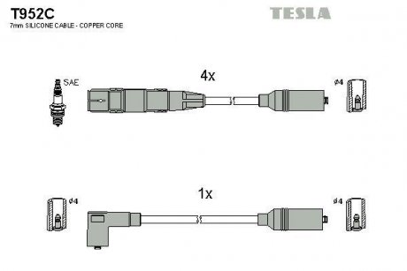 Комплект кабелів запалювання Audi A4 TESLA t952C