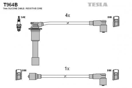 Комплект кабелів запалювання Mazda 323 TESLA t964B