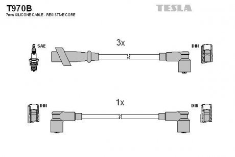 Комплект кабелей зажигания TESLA t970B
