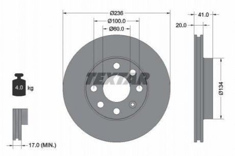 Купить Диск тормозной Opel Corsa, Kadett, Vectra, Ascona, Astra, Combo, Daewoo Nexia, Lanos, Zaz Sens TEXTAR 92029603 (фото1) подбор по VIN коду, цена 1205 грн.