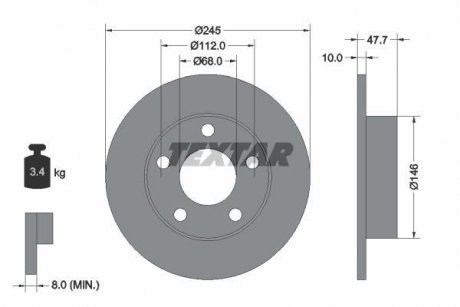 Купити Диск гальмівний Audi A4, Volkswagen Passat TEXTAR 92088503 (фото1) підбір по VIN коду, ціна 1728 грн.