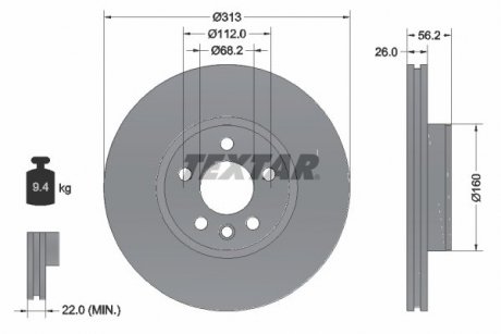 A_Диск гальмівний FORD/SEAT/VW Galaxy/Alhambra/T4 "F D=313mm "90-10 Volkswagen Sharan, Ford Galaxy, Volkswagen Transporter TEXTAR 92109905